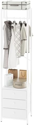 YMYNY Coat Rack with Non-woven Drawer, Freestanding Tall Closet Organizer, Clothes Rack with Rod, Tall Clothes Standing Dresser for Bedroom, Living Room, Entryway, 39×29×179CM White HGR001W