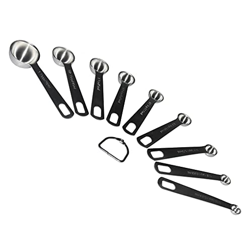 Measuring Spoons, Kitchen Measuring Spoons Set with D-Ring Holder, 304 Stainless Steel Measuring Spoons with Scale Marking for Measuring Dry and Liquid, Set of 9