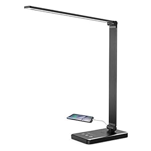 Lacmisc bureaulamp LED 6W kantoor tafellamp 5 kleuren en 10 helderheidsniveaus dimbaar geheugenfunctie touchbediening – USB-poort voor het opladen van smartphones¡­