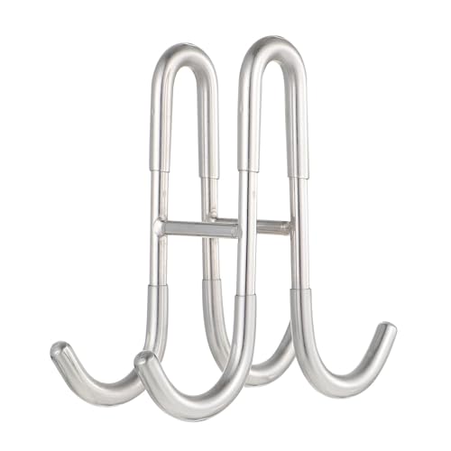 HOUDERCO Gancho Doble para Puerta de Vidrio de Baño en Acero Inoxidable Plata, Colgador Trasero Resistente Diseño Elegante y Estilo Simple para Organizar Toallas