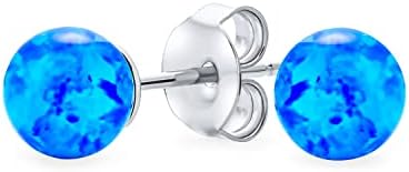 Minimalist Simple Basic Round Bead Gemstone Created Opalescent Blue Opal Ball Stud Earrings For Women October Birthstone 6MM