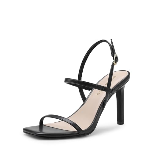 DREAM PAIRS Women’s Slingback Heels High Stilettos Open Square Toe Ankle Strap Pumps Sexy Comfort Strappy Dress Shoes Wedding Bridal Heeled Sandals 6 Black-pu