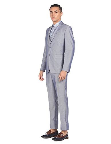 Image of Arrow Polyester Men Navy Notch Lapel Collar Patterned Two-Piece Suit Business Pants Set