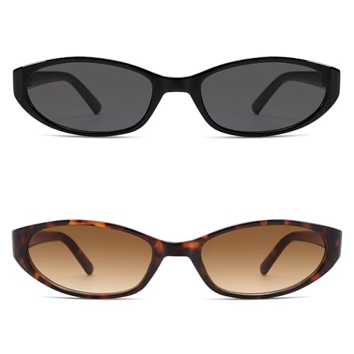 Image of Retro Oval Sunglasses Womens Mens Y2k Trendy Cateye Shades AR82299 | Narrow Round Cute Sunnies,90s 2000s Cool Skinny Frame