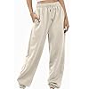 Womens Cinch Bottom Sweatpants Casual High Waisted Avtive Workout Joggers Trendy Plus Size Pants Fall Fashion Outfits Oversized Sweatpants Khaki M #1