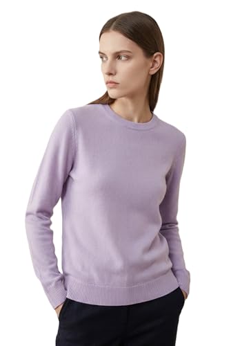 Image of JENNIE LIU Women's 100% Pure Cashmere Crew Neck Sweater, Tight Knit Cozy Soft Hand Washable Long Sleeve Pullover