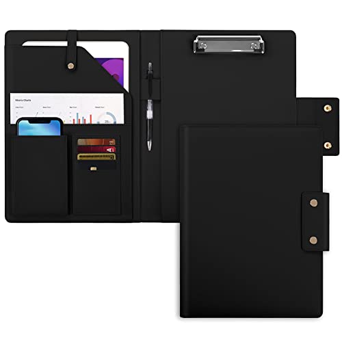 Skydue Padfolio, Leather Portfolio For Women & Man 9.5" X 13", Portfolio With Clipboard, Letter A4 Size Writing Pad, Tablet/Phone Sleeve, Card Pockets #TOP27