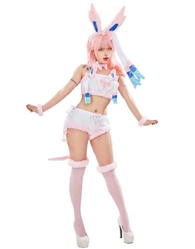 Women Cute Pajamas Set Pink Furry Tube Top and Shorts Anime Cosplay Homewear Sleepwear