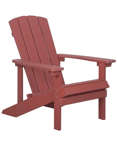 Beliani Chaise Basse Fauteuil de Jardin Effet Bois Rouge avec Accoudoirs et Dossier Confortable Matières Résitantes pour Terrasse Rustique et Campagne