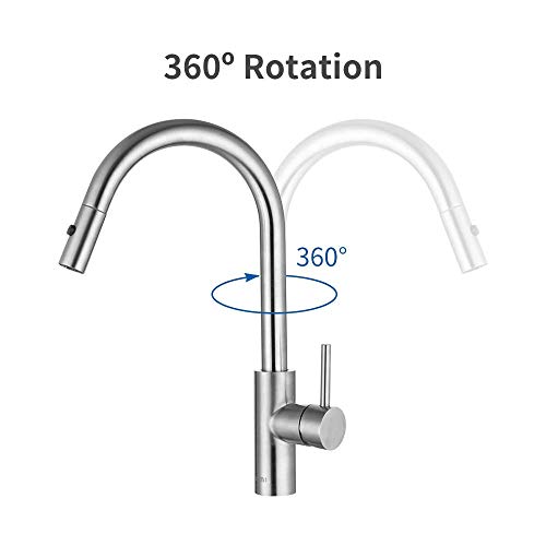 Umi-by-Amazon-Grifo-de-Fregadero-Cocina-Extraible-360-Giratorio-2-Modos-de-Chorro-con-Ducha-Extensible-Laton-Inoxidable-Acabado-Cepillado