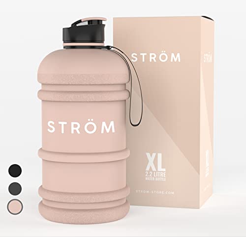 STRÖM Bouteille d'eau de 2,2 litres (écru mat) - avec bouchon à rabat, 100 % sans BPA, qualité supérieure, sangle de transport et poignée Cover