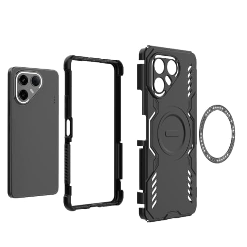 Image of FitSmart Heavy Duty Hard Defender Protective Back Cover for Tecno Pova 7 5G (Strong Magnetic Case, Black)