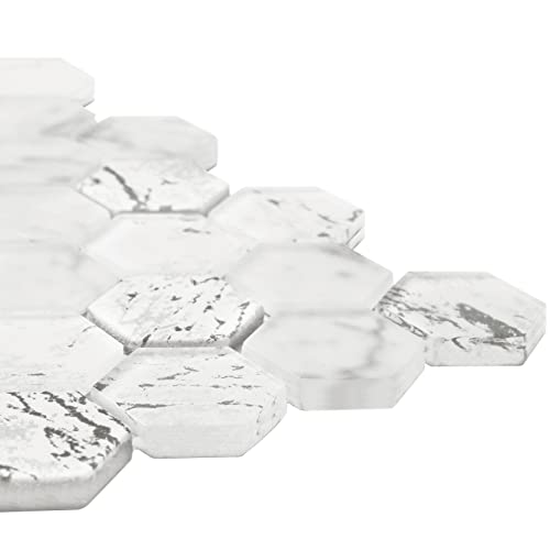 Parrotile Hexagon Tile Carrara White Glass Mosaic For Wall Backsplash Pt33 (Box Of 5 Sheets) #TOP3