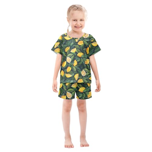 ALAZA Lemon Green Leaf Pajamas Short Sleeve 2 Piece Sleepwear Top and Bottom Pajama Set Unisex3