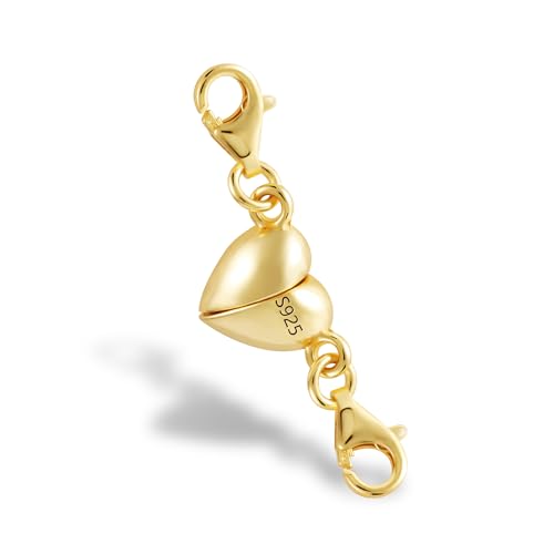 14K Gold Magnetic Jewelry Clasps for Necklaces 925 Sterling Silver Magnetic Necklace Clasps and Closures Double Lobster Heart Jewelry Clasp for Bracelet Extender