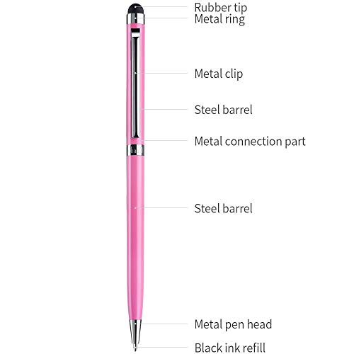 Chaoq Stylus Pens For Touch Screens (5 Pcs), 2 In 1 Slim Capacitive Stylus Ballpoint Pen (Black Ink), With 10 Replaceable Rubber Tip (White,Pink,Red,Purple,Sky Blue) #TOP4