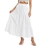 DiULi Falda Larga Mujer Elegante, Cintura Elástica Alta Faldas, Fluida Falda Ensayo Flamenco Largo Línea A con Forro, Acampanada Maxi Skirts para Verano Fiesta Vacaciones Playa Casual (Blanco - L)