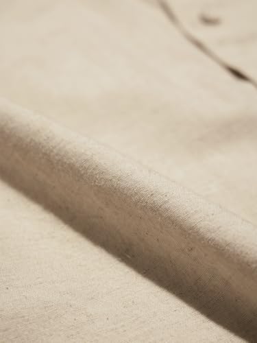Image of The Souled Store Solids : Ecru Beige Men and Boys Collared Neck Long Sleeve Button Front Regular Fit Cotton Linen Shirt