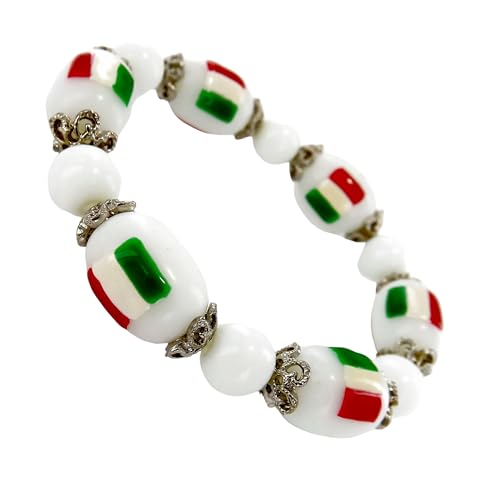 Italy Mexico Flag Banner Beaded Bracelet for Women, Travel Souvenir Gift for Soccer Fans, 1 Pc