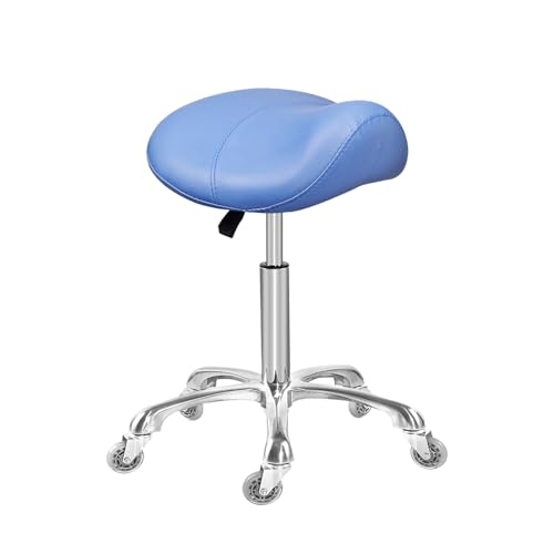 Saddle Stool Rolling Ergonomic Swivel Chair for Dental Office Massage Clinic Spa Salon,Adjustable Hydraulic Stool with Wheels (Without Backrest, Blue)