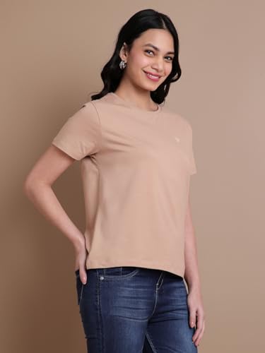 Image of TWIN BIRDS Women's Cotton Elastane T-Shirt | Stretchable Lightweight Casual Round Neck Solid Plain Tee | Soft Breathable Fabric Top | Short Sleeve Everyday Wear
