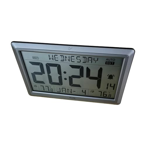 Wall Clock Atomic with Indoor Outdoor Temperature Battery Powered, Easy Reading with 10.5 Inch Large LCD Display, 330FT Range Table Wall Clock with DST, 12/24 Hour for Living Room Kitchen (White)