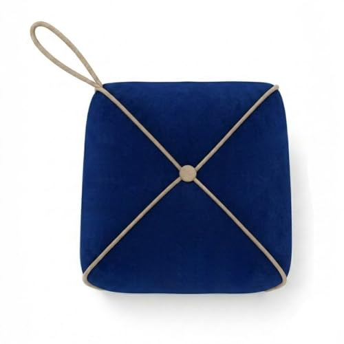 Image of FURNY Signature Regalia Suri Accent Pouf | Boston Fabric | 40D High-Density Foam | (Midnight Blue) | Footrest, Vanity Ottoman & Accent Seat for Home, Office & Hotel