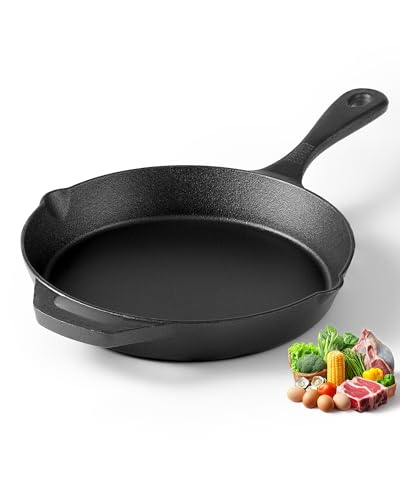 NeoForge Cast Iron Skillets, 9.5 Inch Frying Pan with Teardrop Handle, Oven Safe, Camping Cookware for Stove & Grill Use