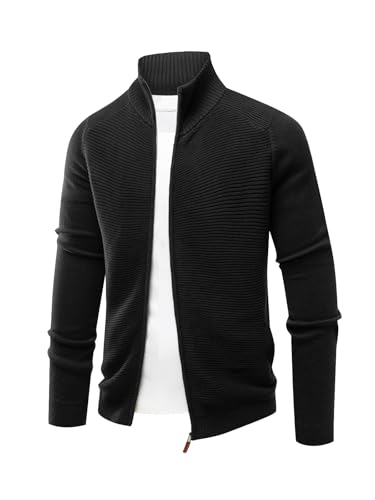 Les umes Mens Cardigan Sweater Casual Full Zip Cardigans Stand Collar Long Sleeve Knitted Sweaters