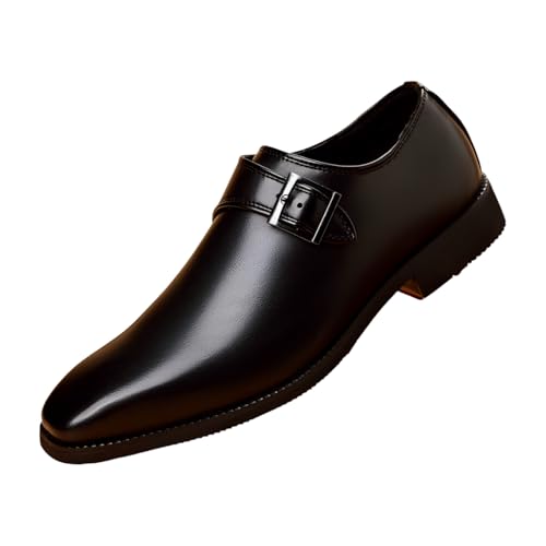 Santimon Men's Leather Monk Strap Dress Shoes, Plain Toe Loafers, Slip-On Dress Casuial Business Office Formal Suit Shoes