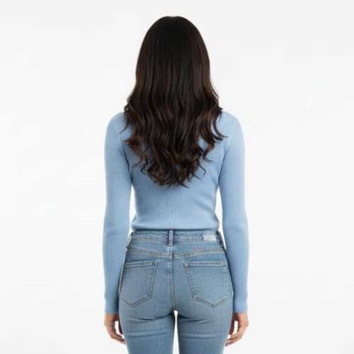 Image of Women Ribbed High Neck Full Sleeve Pullover Sweater|Solid Stretchable Slim Fit Winter Wear Top for Casual & Office Use
