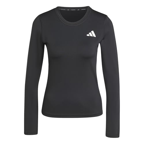 adidas Train Essentials Long Sleeve 3-Stripes Workout Top T-Shirt (Long Sleeve) Women (Pack of 1), black White, XL