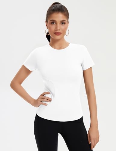 Workout Shirts for Women Short Sleeve Top White Shirts 2026 Gym Athletic Yoga Running Summer Basic Tee