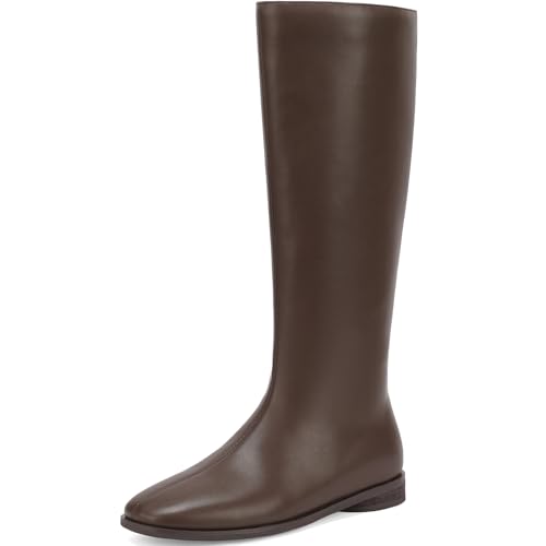 SLXCHBSL Flat Knee High Boots - Brown Tall Boots Casual