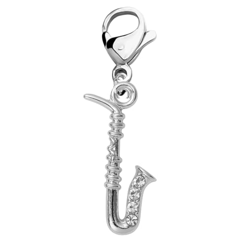 Saxophone Clip On Charm with Crystal Accents – Silver Plated