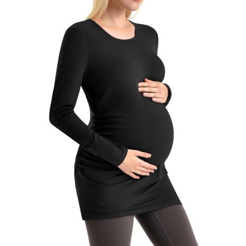 CADITEX Maternity Long Sleeve Shirt for Women Side Ruched Top Black M - image 1