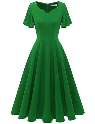 Image of HomRain Wedding Guest Dresses for Women Vintage Short Sleeves Casual Fit and Flare Cocktail Formal Dress for Tea Party