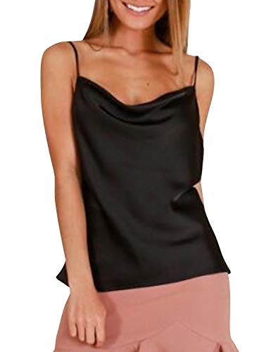 Miessial Women s Spaghetti Straps V Neck Satin Camisole Sleeveless Soft Tank Tops Black 10