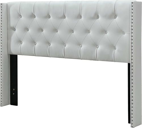 Image of Wooden Modern Upholstered Queen Size Bed for Bedroom | Wooden Double Bed Without Storage | Platform Cot Upholstered Bed with Upholstery Fabric | Engineered Wood | 6.5 x 5 Ft | White Cassius