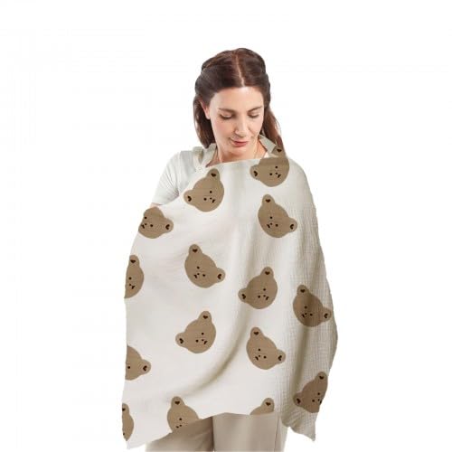 Breastfeeding Cover, 360° Privacy Cotton Gauze Nursing Scarf for On-the-Go, Includes Storage Bag