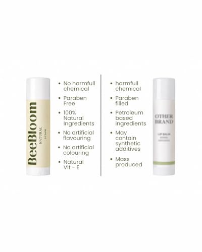 Image of 100% Natural Lip Balm, Vanilla, Enriched with Vit E & Cocoa Butter, for dry, chapped lips, For men & women with Beeswax, Virgin Coconut Oil, Paraben-Free, intense hydration, faster recovery within days Pack of 1