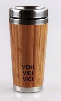 JoKa 450ml Mug Travel Sports School Tea Camping Bamboo Natural Tumbler Flask Veni VIDI VICI Milk Coffee Water ecofriendly Gift 15.8 oz Stainless Steal Unique Refreshing Cool Gym Out