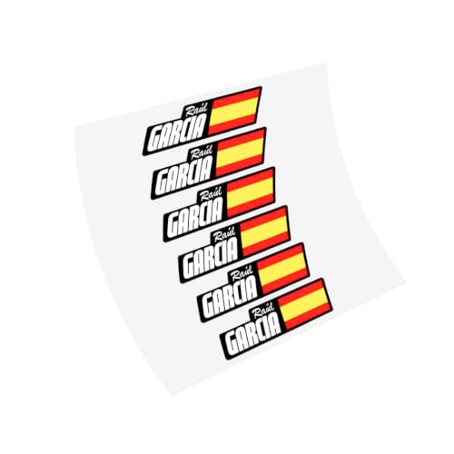 6 PEGATINAS CON NOMBRE PERSONALIZABLE Y BANDERA VINILO CASCO BTT BICICLETA MOTO (L)