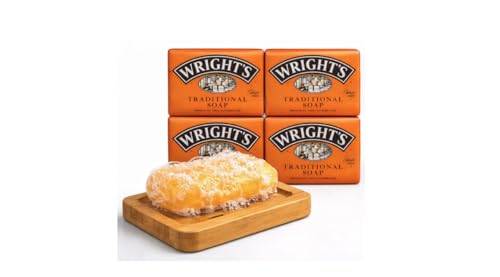 Sanitral Wright's Coal Tar Traditional Soap, (125g), Pack of 4+ Natural Wooden Bamboo Soap Dish Storage Holder (SET OF 2)