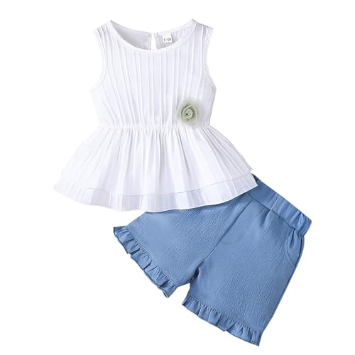 Girls Summer Outfits Sets Round Neck Sleeveless Toddler Clothes For Daily Wear With Sneakers Comfortable Machine Washable