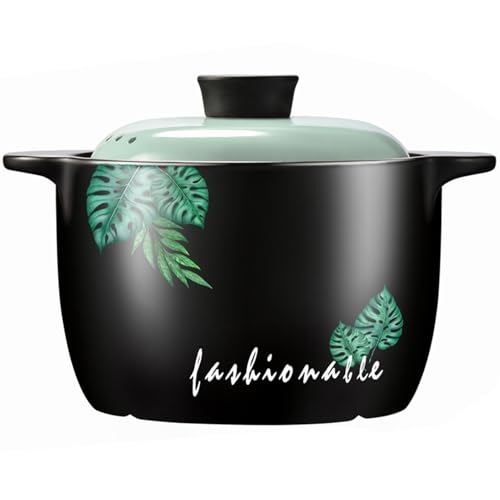 Cacerola grande de barro con tapa, ideal for sopas, ollas y guisos(2.4L/2.2Quarts)