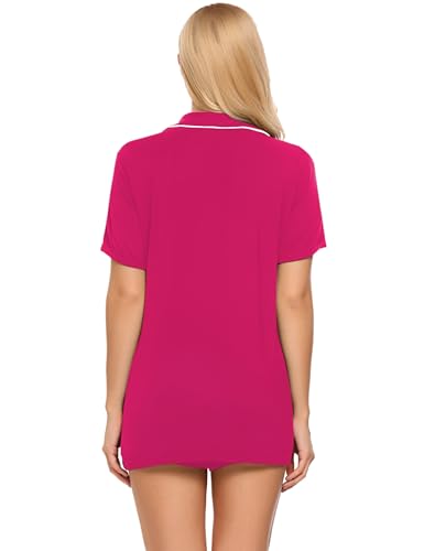 Image of Ekouaer Pajamas Set for Women Short Sleeve Sleepwear Button Down Pjs Soft 2 Piece Lounge Sets XS-XXXL