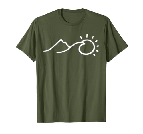 Minimalist Mountain Wave & Sun Outdoor Adventure Tattoo Tee