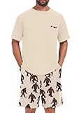 NUOKESASI Mens Pajamas Set Lightweight Summer Pjs Sleepwear Quick Dry Soft Comfy Short Sleeve Ape Man Print With Pocket (S-4X)
