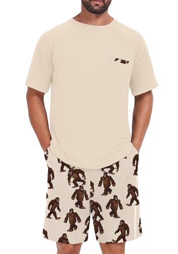 Image of Mens Pajamas Set Lightweight Summer Pjs Sleepwear Soft Comfy Short Sleeve Loungewear With Pocket (S-4X)